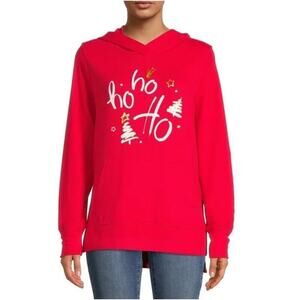 Holiday Time Ho Ho Ho Long Sleeve Hoodie Sz XXXL Red White Holiday Christmas Top